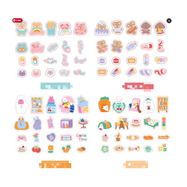 Set 40 giấy dán sticker gấu, thỏ, cô gái dễ thương