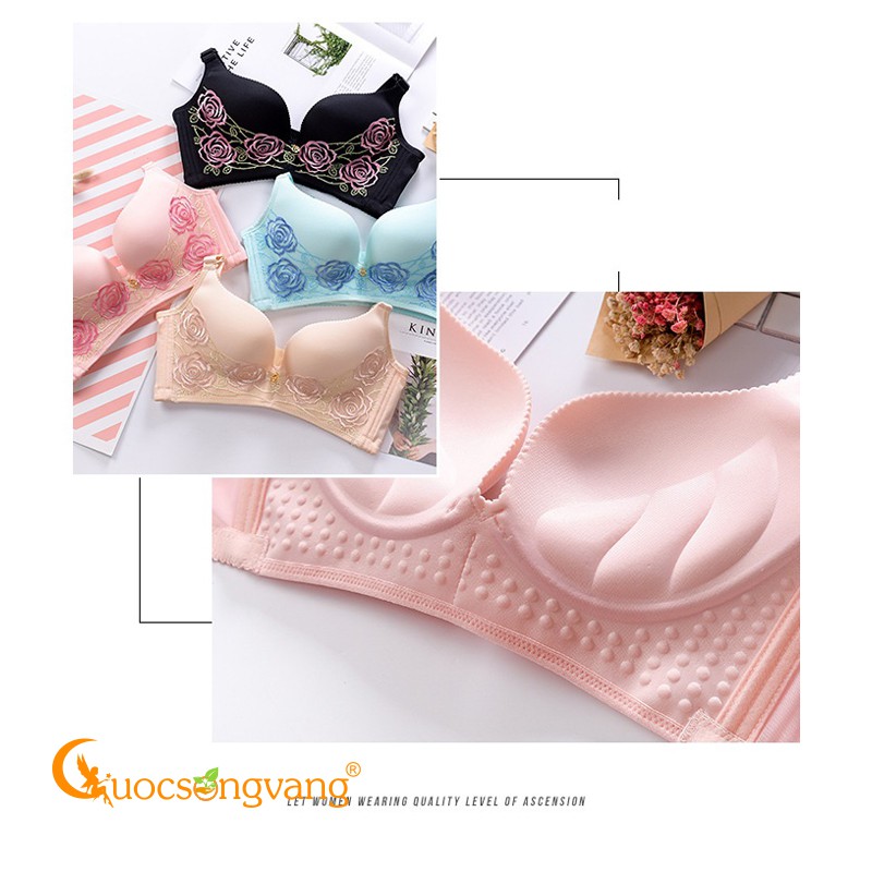 Áo lót thêu hoa hồng Bra màu kem GLDL008 Cuocsongvang