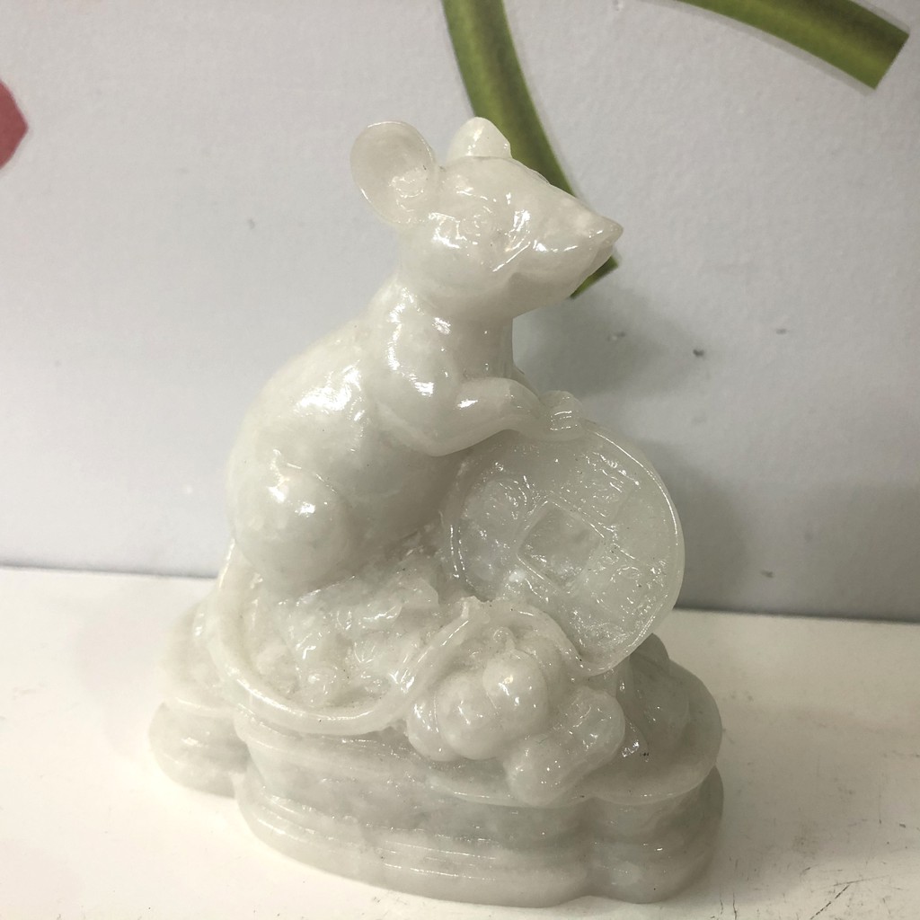 Tượng đá trang trí Chuột phong thuỷ - 3 Màu Đá Trắng - Màu Nhũ Vàng - Màu Đen - Cao 11cm | BigBuy360 - bigbuy360.vn