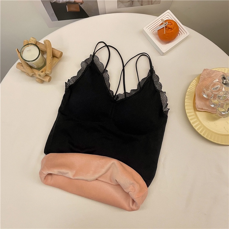 Áo Lót Dây Nhung Dày Dặn Giữ Nhiệt Mùa Thu Hàng Mới Với Đệm Ngực