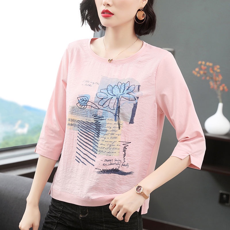 Áo Thun Tay Ngắn Thời Trang Cho Phụ Nữ Trung Niên