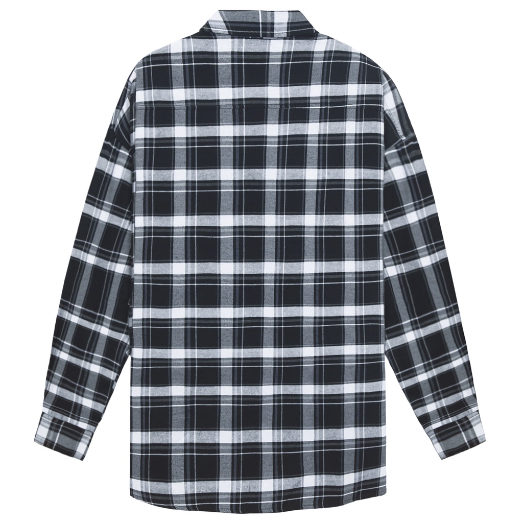 Áo Sơ Mi Flannel Màu Tím Sọc Đen Trắng Form Rộng Thoải Mái Chất Liệu Cotton Thoáng Mát Phong Cách Đường Phố