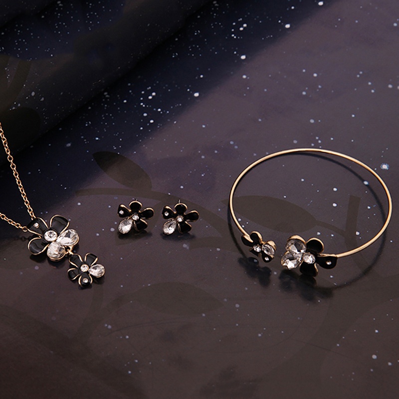 Bộ Trang Sức Đính Đá Hình Hoa Thanh Lịch Dành Cho Nữ