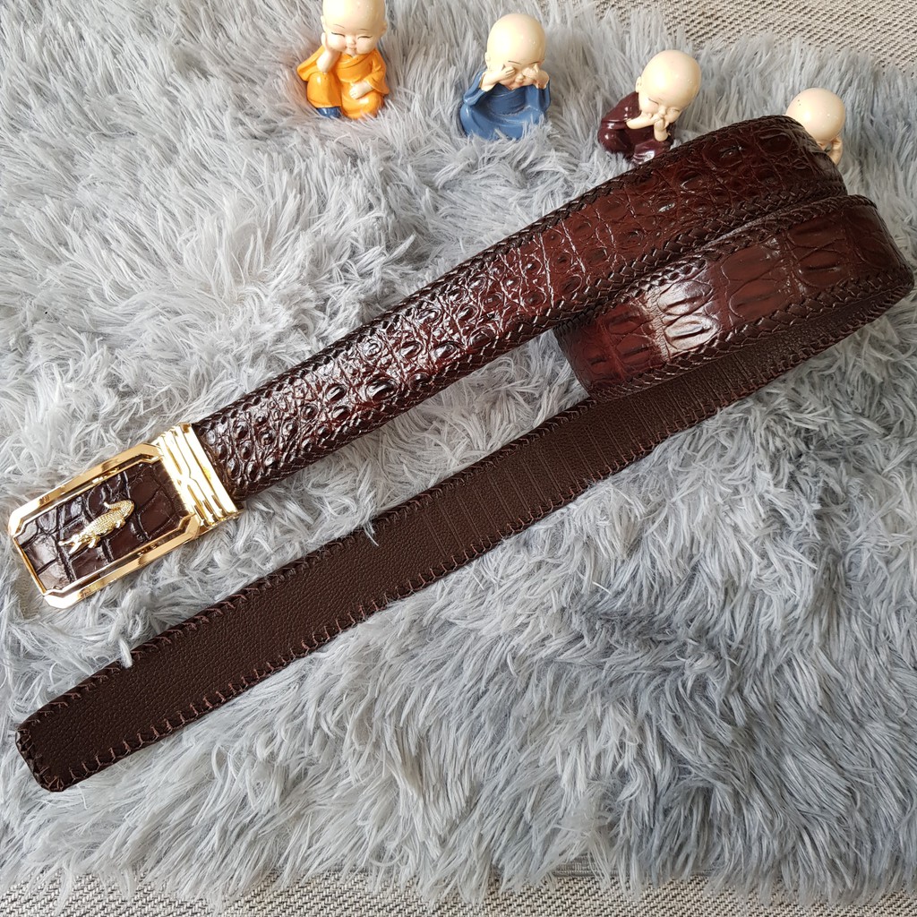Dây Lưng Cá Sấu Đan Viền Thủ Công 4.0cm I Dây Lưng Da Cá Sấu Đan Viền Da Bụng Liền Nguyên Con, Màu Nâu I Bảo Hành 24 Thá