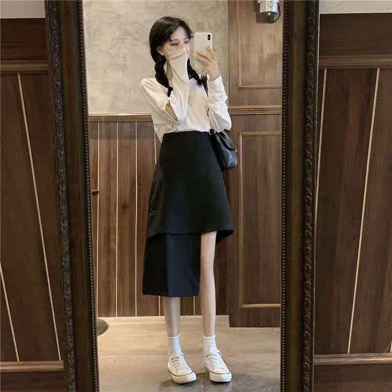 Chân váy umi lêch tầng freesize ulzzang sẵn 2 màu - Chân váy midi kiểu dáng hàn quốc chất umi co giãn nhẹ WK078 | BigBuy360 - bigbuy360.vn