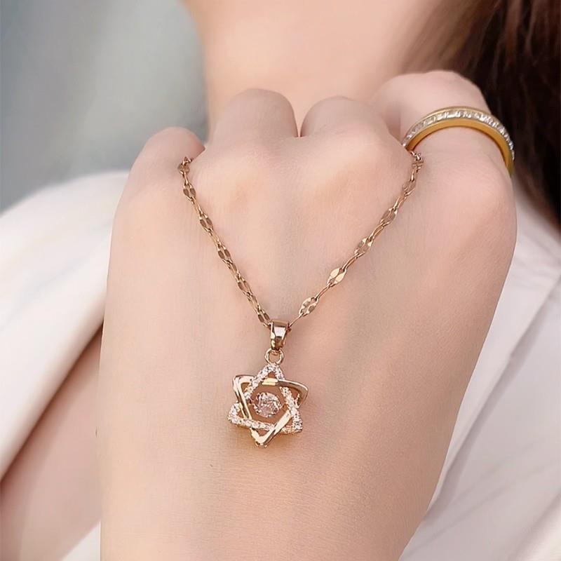 Dây Chuyền Mặt Hình Lục Giác Đính Đá Zircon Thông Minh Dễ Phối Đồ Thời Trang