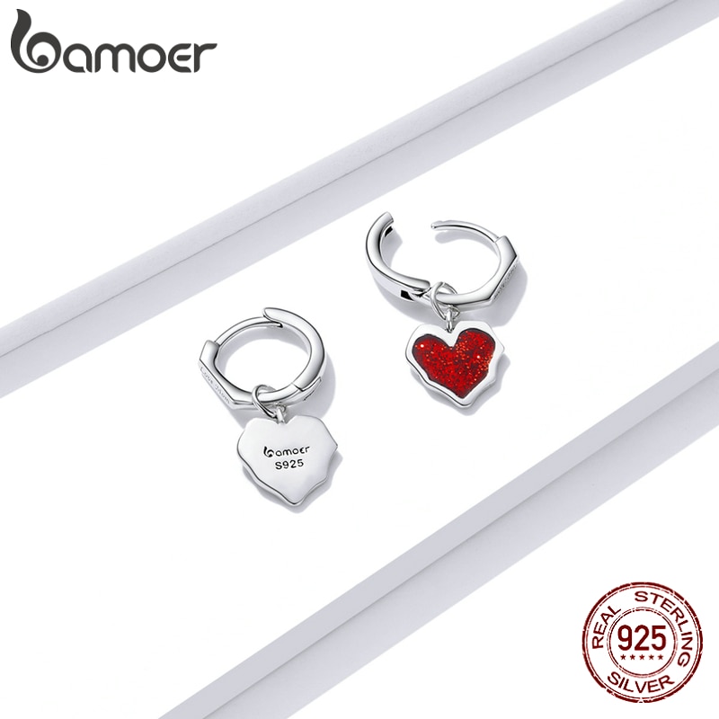 Hoa Tai Bamoer BSE484 Hình Trái Tim Từ Bạc 925 Dát Đá Cubic Zircon Dành Cho Nữ