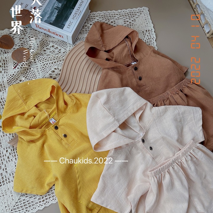 Bộ  Hè Mũ Bé Trai , bé gái Cá Tính Phong Cách  chất đũi xước siêu mátSize 8-20kg