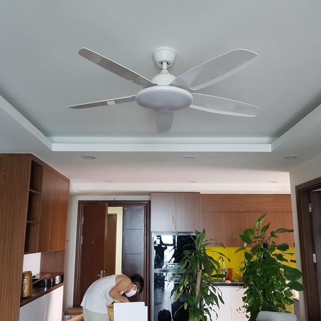Quạt Trần Đèn Led Trang Trí,Quạt Trần Phòng Khách 5 Cánh Nhựa Động Cơ DC Siêu Bền-Mát,Có Điều Khiển Từ Xa