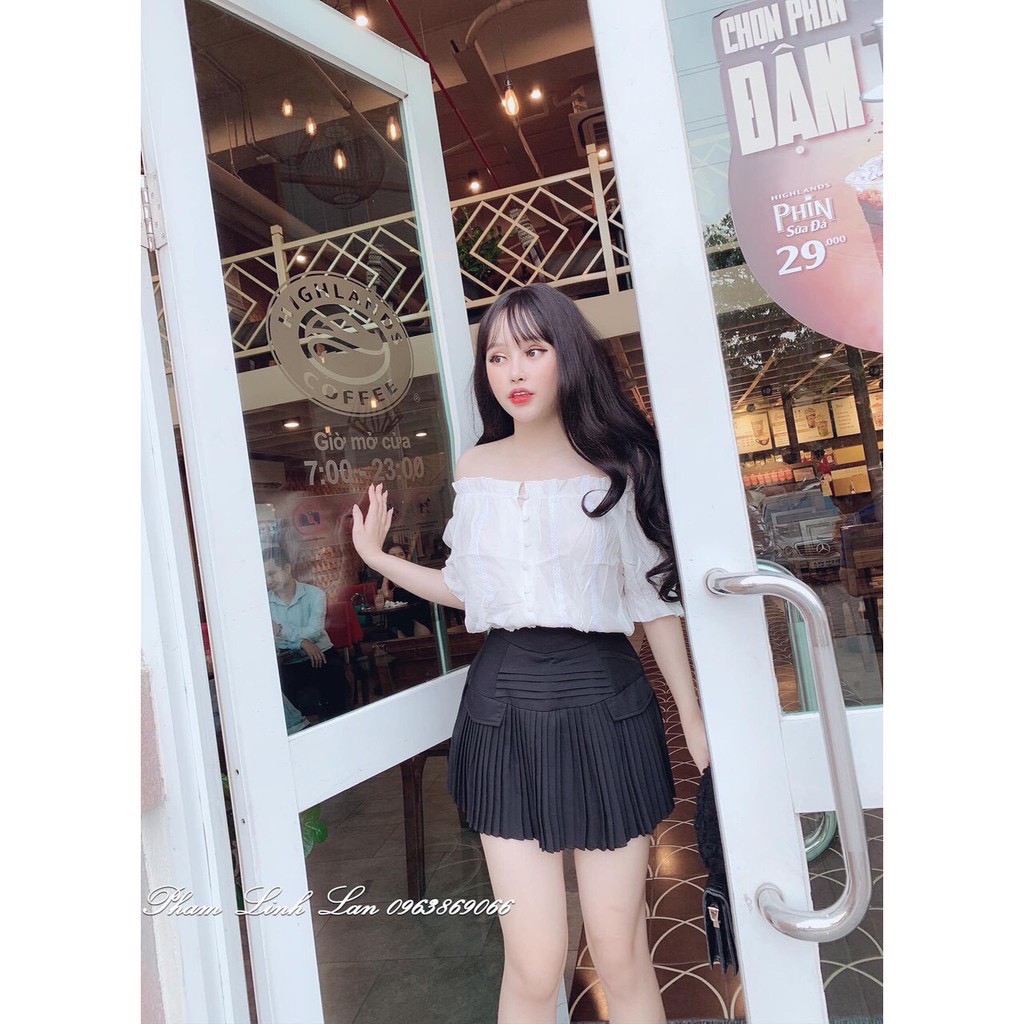 Chân váy ngắn xếp ly thời trang giả túi đẹp thời trang màu đen | BigBuy360 - bigbuy360.vn