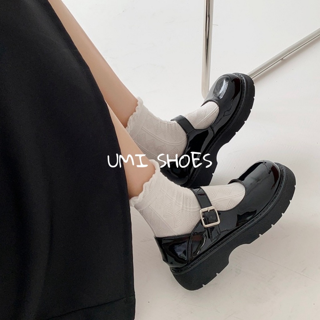 [NOWSHIP HN] Giày Lolita ulzzang đế cao răng cưa cá tính oxford buộc dây màu đen da bóng mẫu mới hot trend đẹp