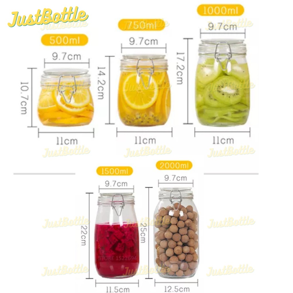Hũ Thủy Tinh Nắp Cài Dáng Ý 300Ml 500Ml 750Ml 1000Ml 1500Ml 2000Ml 2 Lít 3 Lít - Lọ Hủ Nắp Gài Kín Hơi Đựng Thực Phẩm