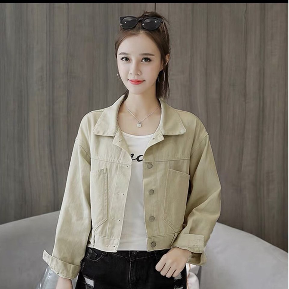 Áo Khoác Kaki Nữ Form Lửng Nút Kiểu Sau Lưng Cao Cấp KK026 Khoác JEAN Kaki Nữ FREESIZE dưới 55kg - LT STORE - Hàng mới v