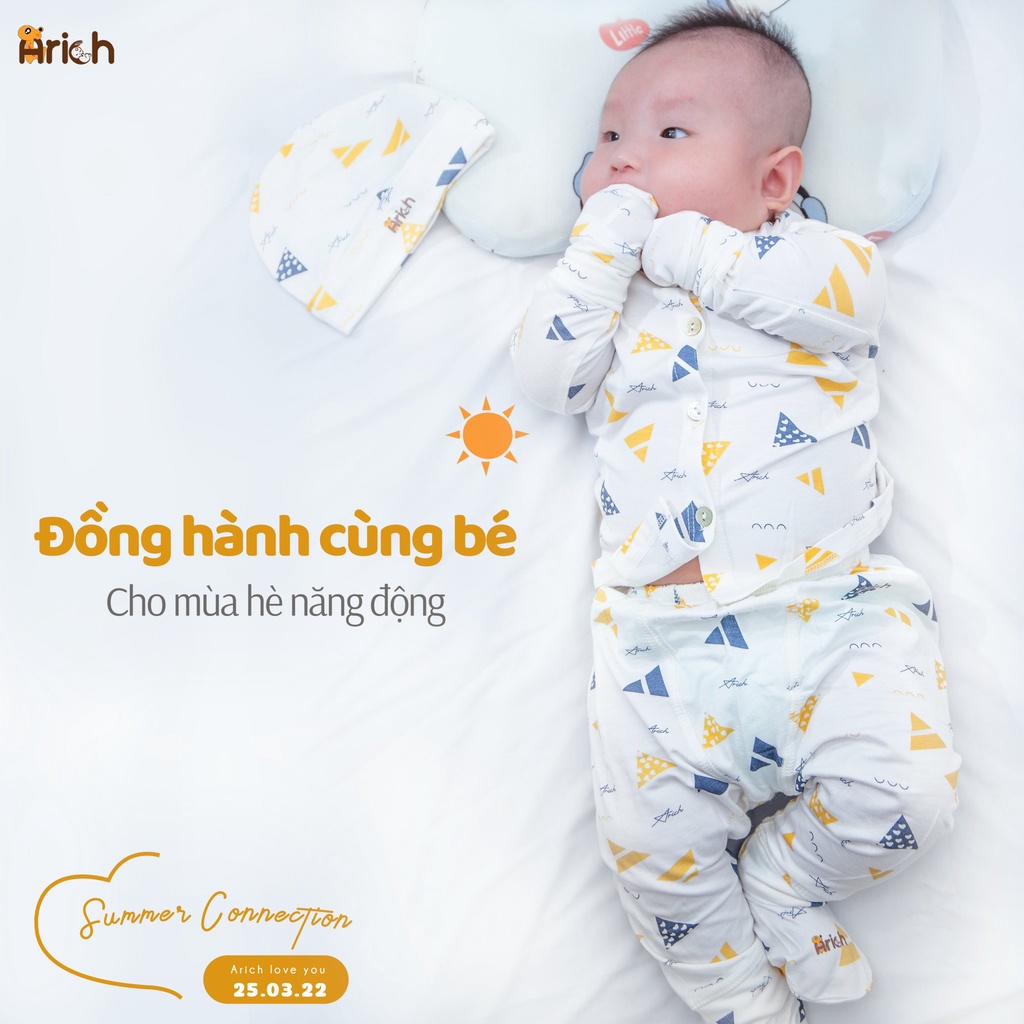 Bộ quần áo dài cài thẳng họa tiết mới Arich vải sợi tre ( size 0- 18 tháng)