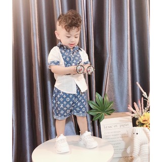 Bộ sơ mi phối L.V.V cho bé trai