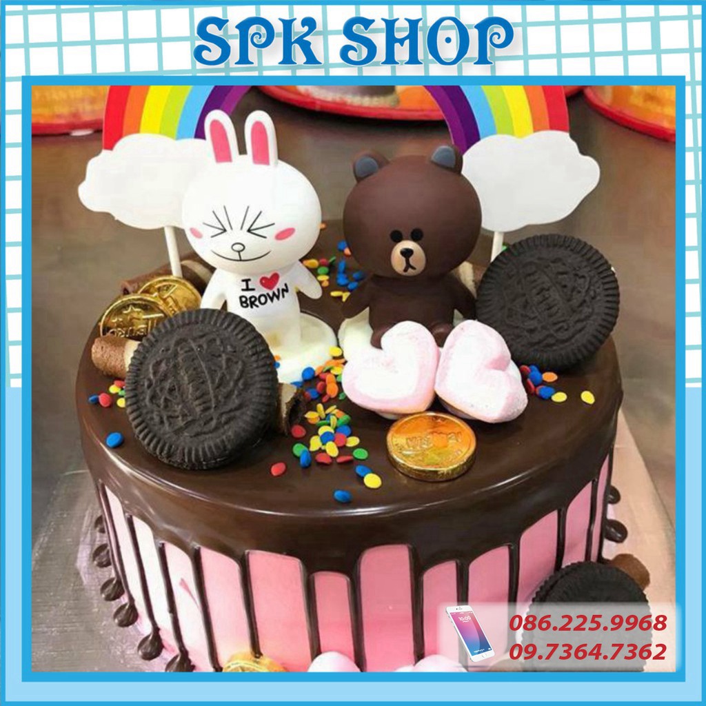 [FREESHIP❤️] 01 Cặp Gấu Nâu Thỏ Trắng- Trang trí bánh sinh nhât bánh kem - SPK Shop