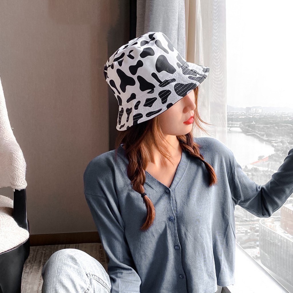 Mũ vành loang đen trắng ⚡️ SALE KHÔ MÁU ⚡️ Nón Bèoh Nón bucket 1 Mặt Họa Tiết Bò Sữa, Ngựa Vằn Xinh Nam Nữ
