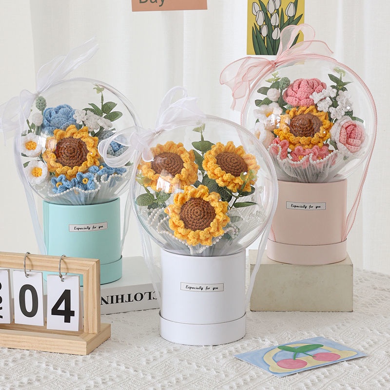 [Không Hoàn Thiện Sản Phẩm] Hộp Quà Tặng Valentine Bằng Len Dệt Kim Cotton Sữa Hoa Hướng Dương Ôm Dáng Hoa Hồng Cho Nữ