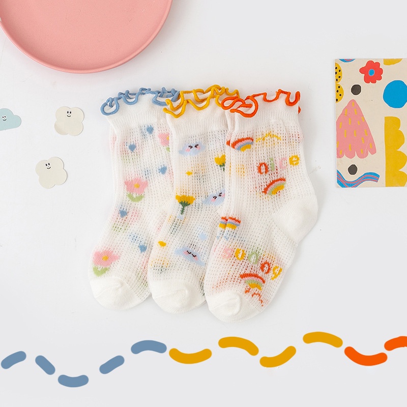 Vớ Cotton Phối Ren Lưới Mỏng Thoáng Khí Thêu Họa Tiết Hoạt Hình Dễ Thương Thời Trang Mùa Hè Cho Bé Trai