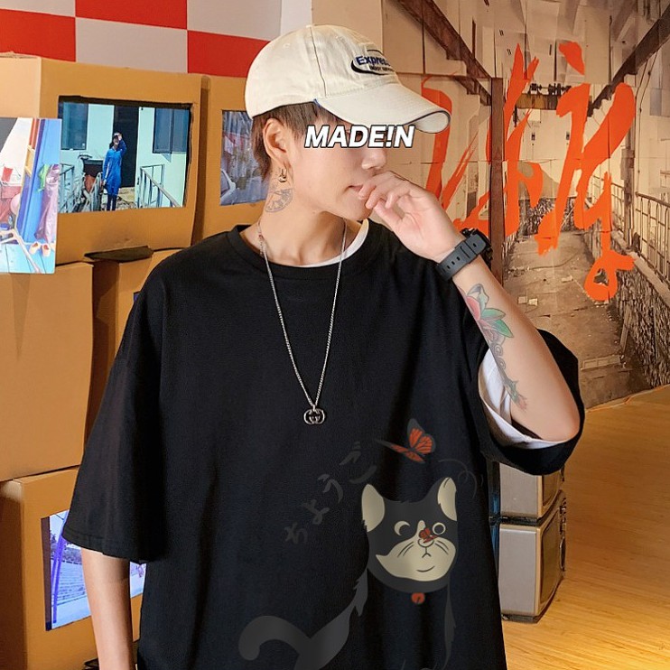 Áo thun ngắn tay dáng rộng in hình hoạt hình thời trang mùa hè Hàn Quốc size s-8xl 6 màu lựa chọn cho nam nữ