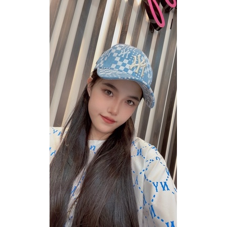 Mũ nón lưỡi trai,bucket NY MLB họa tiết monogram cực đẹp,chất vải Jean Hàn Quốc cao cấp màu xanh logo thêu nổi