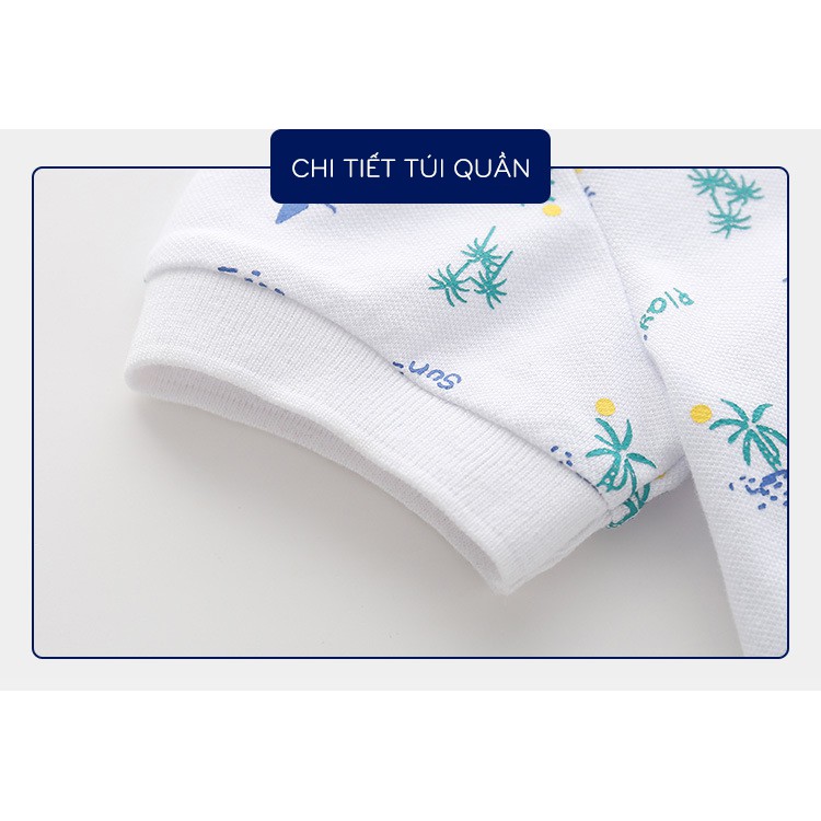 Áo Polo bé trai WELLKIDS áo đi biển cho bé họa tiết cây dừa chất cotton hàng xuất Âu Mỹ