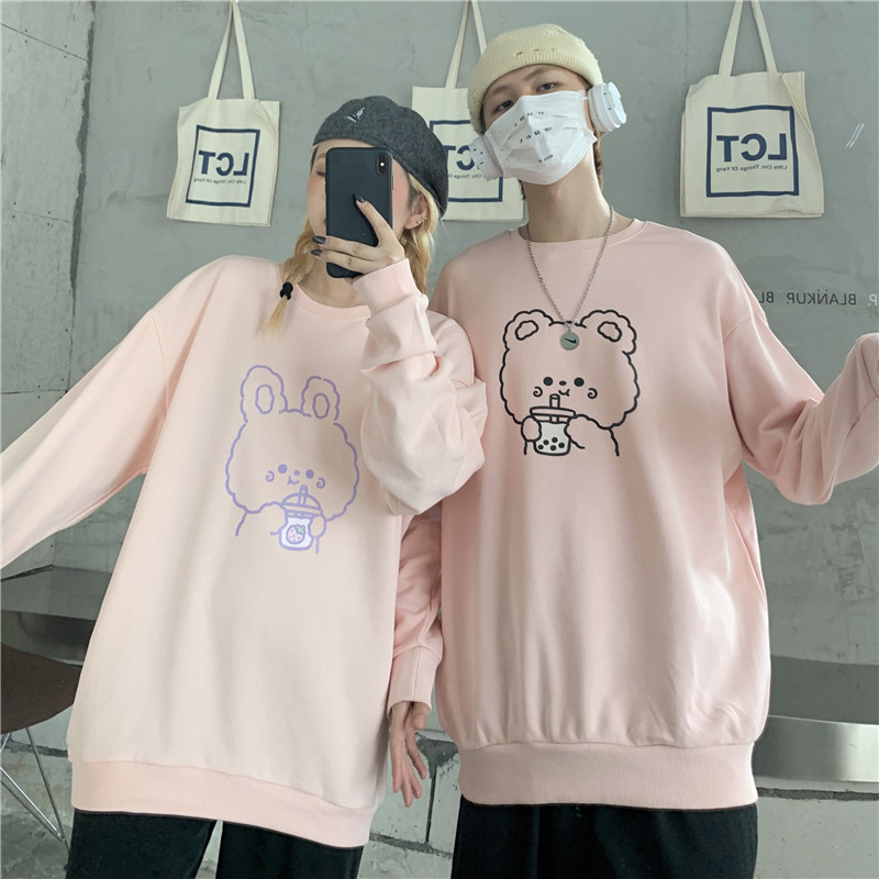 Áo Sweater Tay Dài Dáng Rộng In Hình Gấu Đáng Yêu Thời Trang Mùa Thu