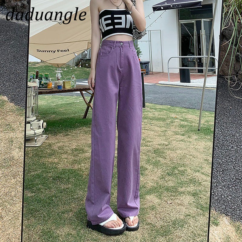 Daduhey Quần ống rộng suông thẳng lưng cao thời trang màu sắc thời trang phong cách Hàn Quốc mùa hè