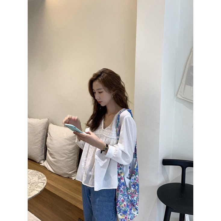 áo babydoll kaca tiểu thư tay dài cổ V A 203 freeship 1hittop | BigBuy360 - bigbuy360.vn