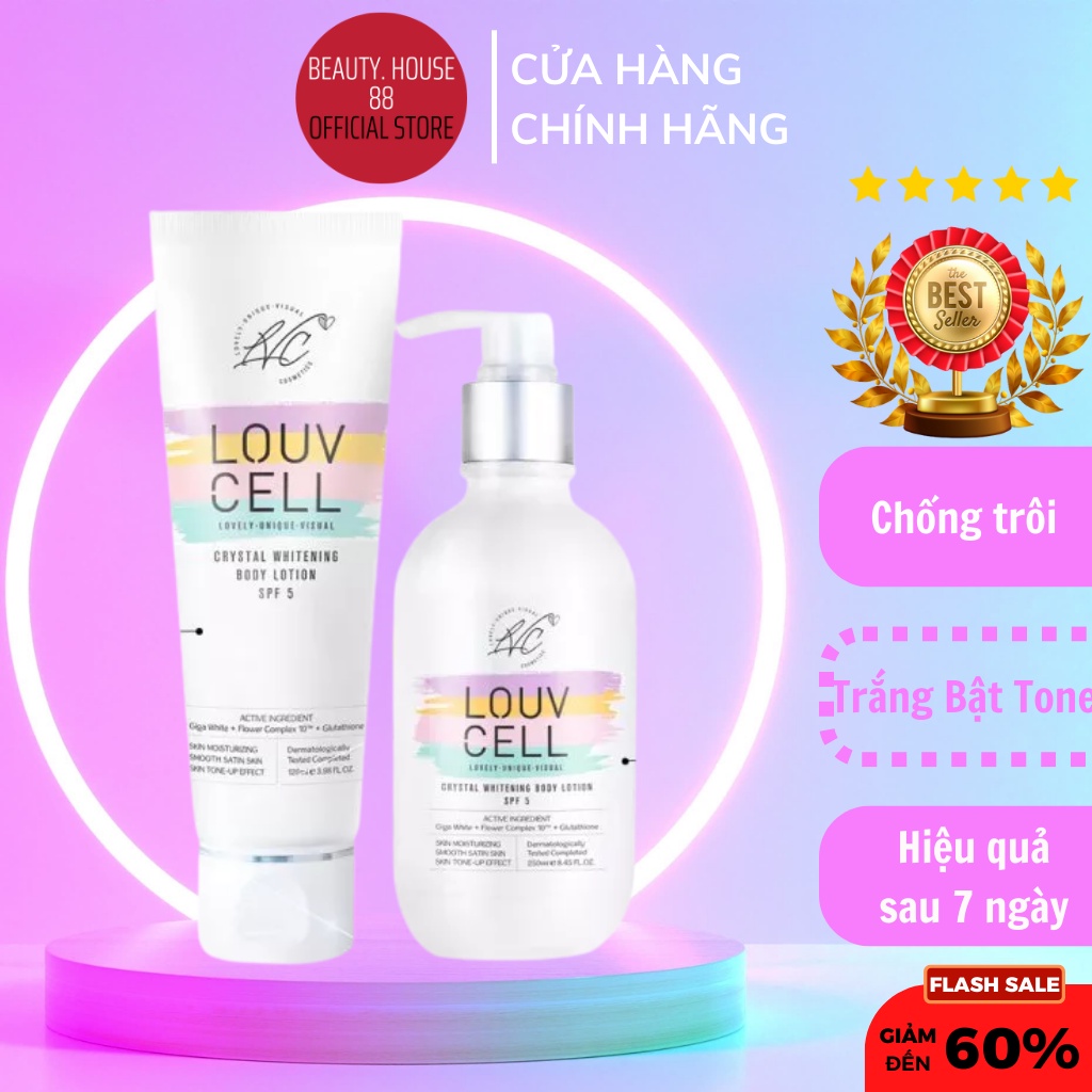 Kem dưỡng trắng da body LouvCell Crystal Whitening Body Lotion 120ml và 250ml