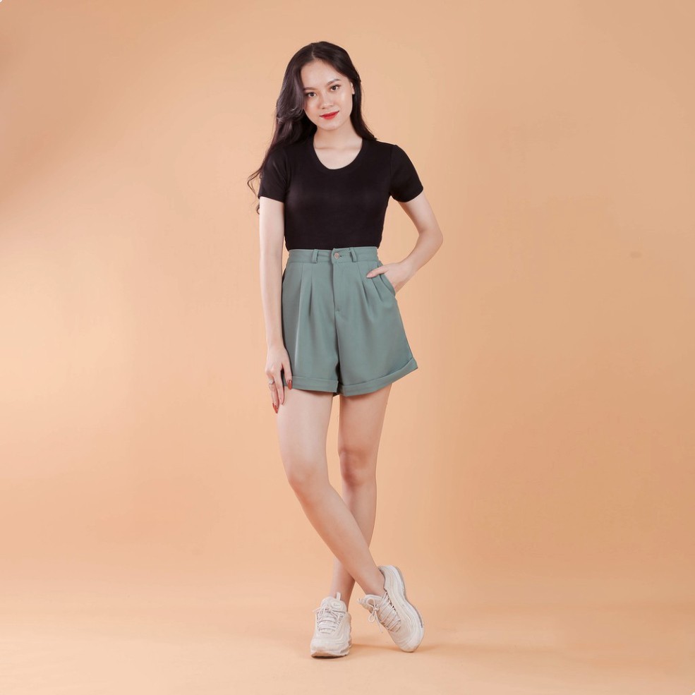 Quần Short nữ gập gấu lưng cao ống rộng,Cạp eo lưng cao,Có Túi Khuy cài ( Xả Lỗ, Xin đánh giá 5sao )
