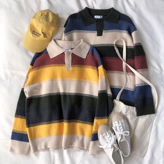 Áo len nữ polo phong áo len RETRO màu cầu vồng - Hàng order