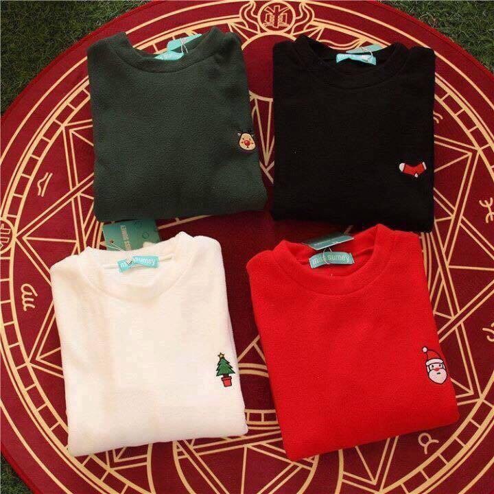 Áo sweater nỉ thêu icon Noel kèm tặng khăn (đen- đỏ- xanh rêu- trắng) | BigBuy360 - bigbuy360.vn