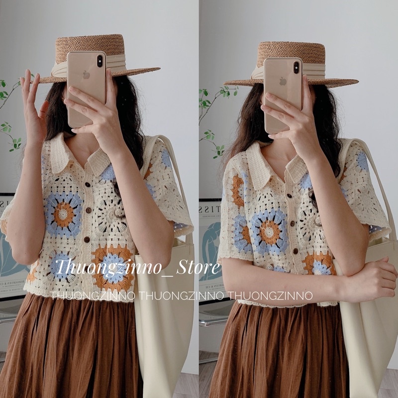 [Ảnh thật/Video]Áo len croptop AMA mhoa thêu xịn xò Áo mongto ghi dáng đẹp hàng Quảng Châu