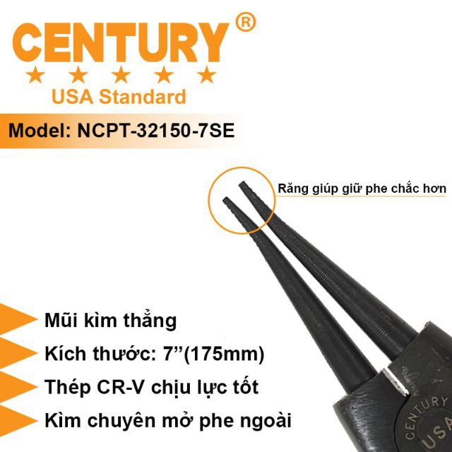 Kìm Mở Phe 7" (175mm) Ra Thẳng Century - NCPT-32150-7SE