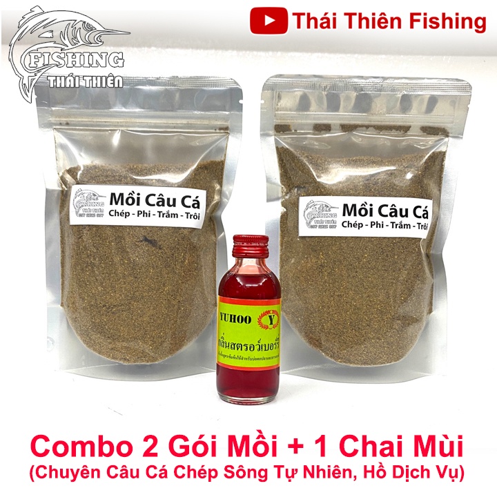 Combo 2 Gói Mồi Câu Cá Chép, 1 Chai Tinh Mùi Thái Lan Dùng Câu Sông Tự Nhiên, Hồ Dịch Vụ