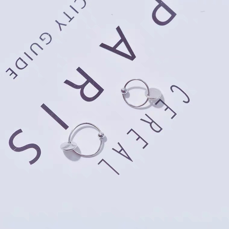 Bông tai tròn bạc nữ thật gắn charm tròn DaLiA Jewelry khuyên tai bạc bông tròn cá tính