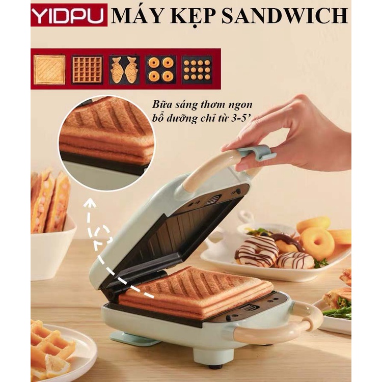 Máy Nướng Bánh Mì Máy Kẹp Bánh Mì Sandwich YIDPU có thay được khuôn- Máy nướng bánh mỳ, làm bánh đa năng