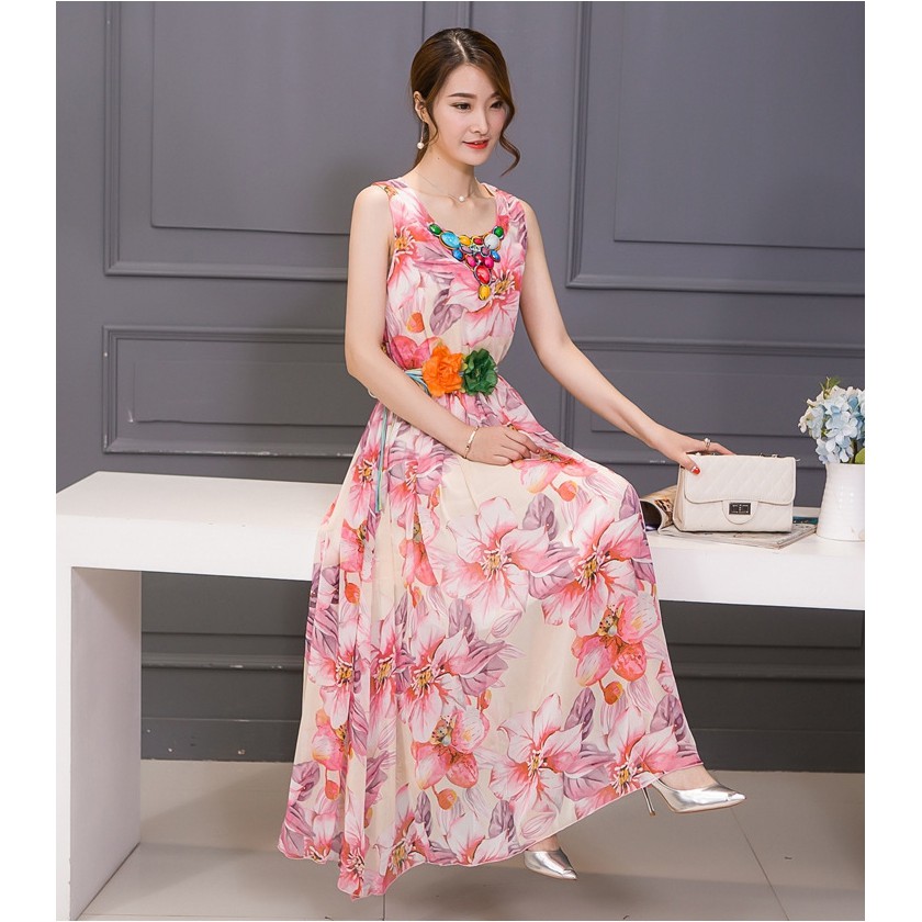 Đầm dự tiệc , đầm maxi dáng đẹp họa tiết hoa hai lớp Sp.01361