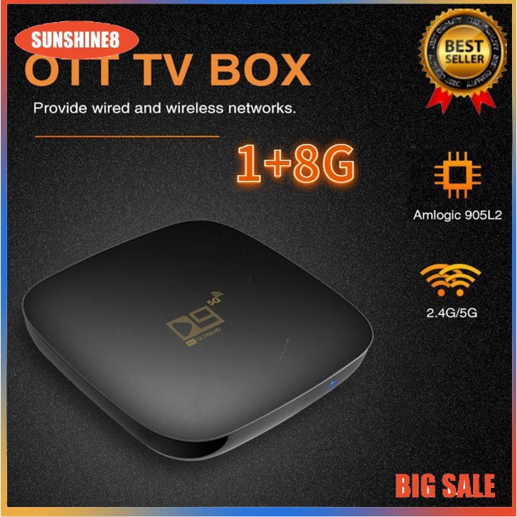 【SUN】Android TV Box D9 Amlogic S905  Đầu phát đa phương tiện 4K độ nét cao 1G + 8G Wifi Set-Top Box