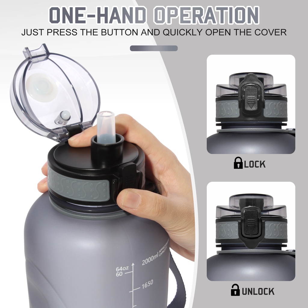 Bình Nước 2L Dung Tích Lớn Chống Trượt Không BPA Kèm Ống Hút Tiện Dụng Cho Các Hoạt Động Thể Thao Ngoài Trời