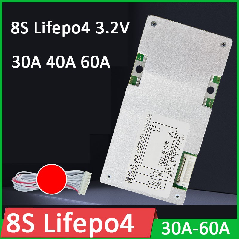 Bảng bảo vệ pin 8S 30A 40A 60A Lifepo4 Lithium iron phosphate Biến tần với mạch cân bằng