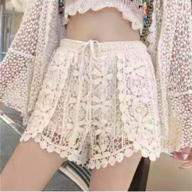 [SẴN] Bikini len móc set 3 món màu trắng ngà | BigBuy360 - bigbuy360.vn