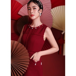 Đầm cổ tròn, sát nách Emspo DS3518 (Đỏ, Đen)