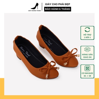 Giày cao gót nữ đính nơ giày búp bê gót vuông bít mũi 3 phân hoàng thanh dn4