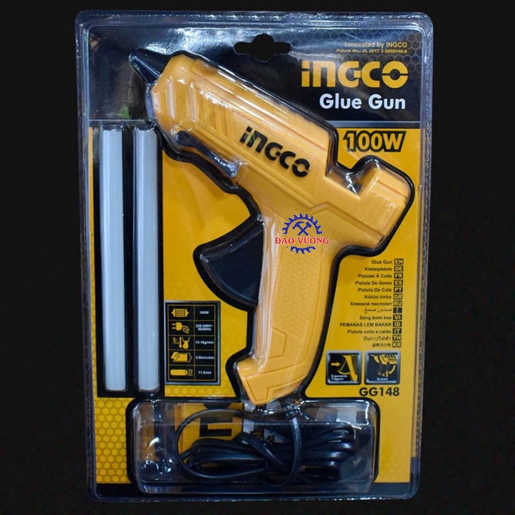 100W Súng bắn keo nến INGCO GG148. Máy bắn keo cầm tay mini tặng kèm theo 2 cây keo 11.2mm tạo keo 13-18g/p