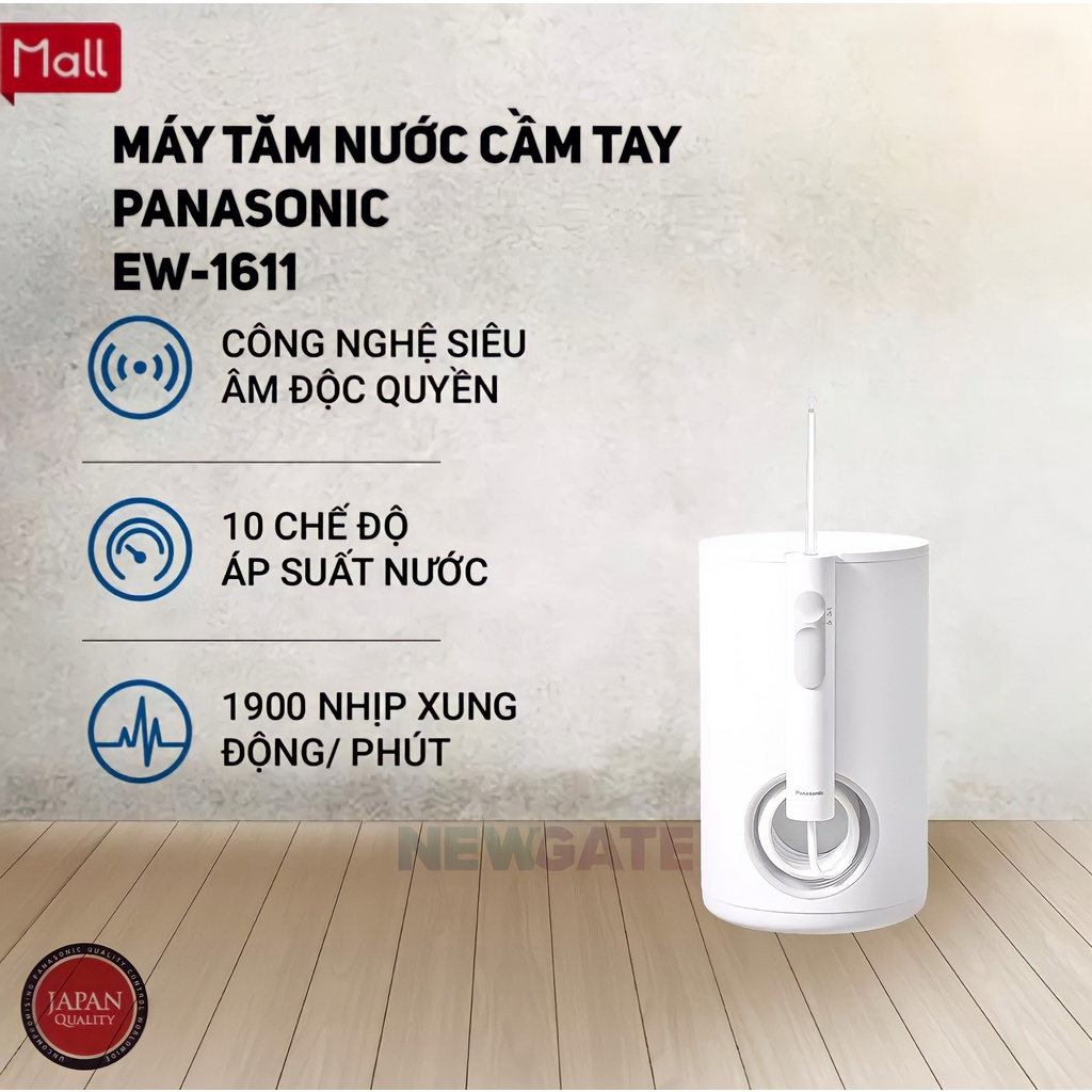 Máy Tăm Nước Panasonic Cầm Tay Gia Đình Công Nghê Siêu Âm EW1611 - Hàng Chính Hãng - Bảo Hành 12 Tháng