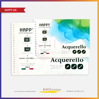 Sổ lò xo Happy Acquerello 300gsm vân nổi_ Khổ A4, A5_ giấy vẽ màu nước Happy hạng họa sĩ