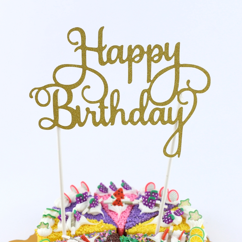 Glitter Flags Cake Topper Happy Birthday Party Supplies Decorations Tools