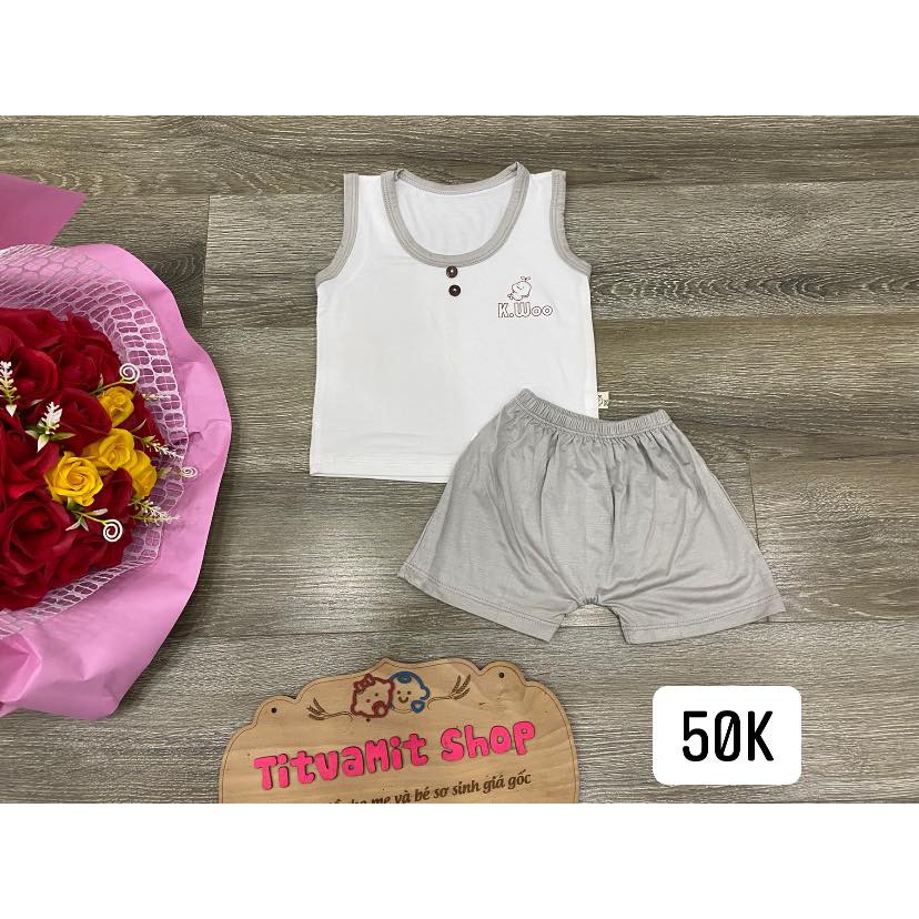 Bộ ba lỗ kwoo thun lạnh áo trắng quần màu, bộ thun lạnh cho bé trai, bé gái